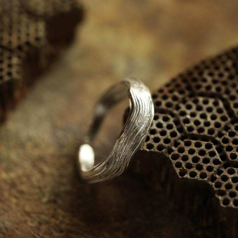 Still Waters Handmade 999 Fine Silver Ring – Wave Texture, Open & Adjustable Design for Men & Women — Handmade in 999 fine silver with a flowing photo 8