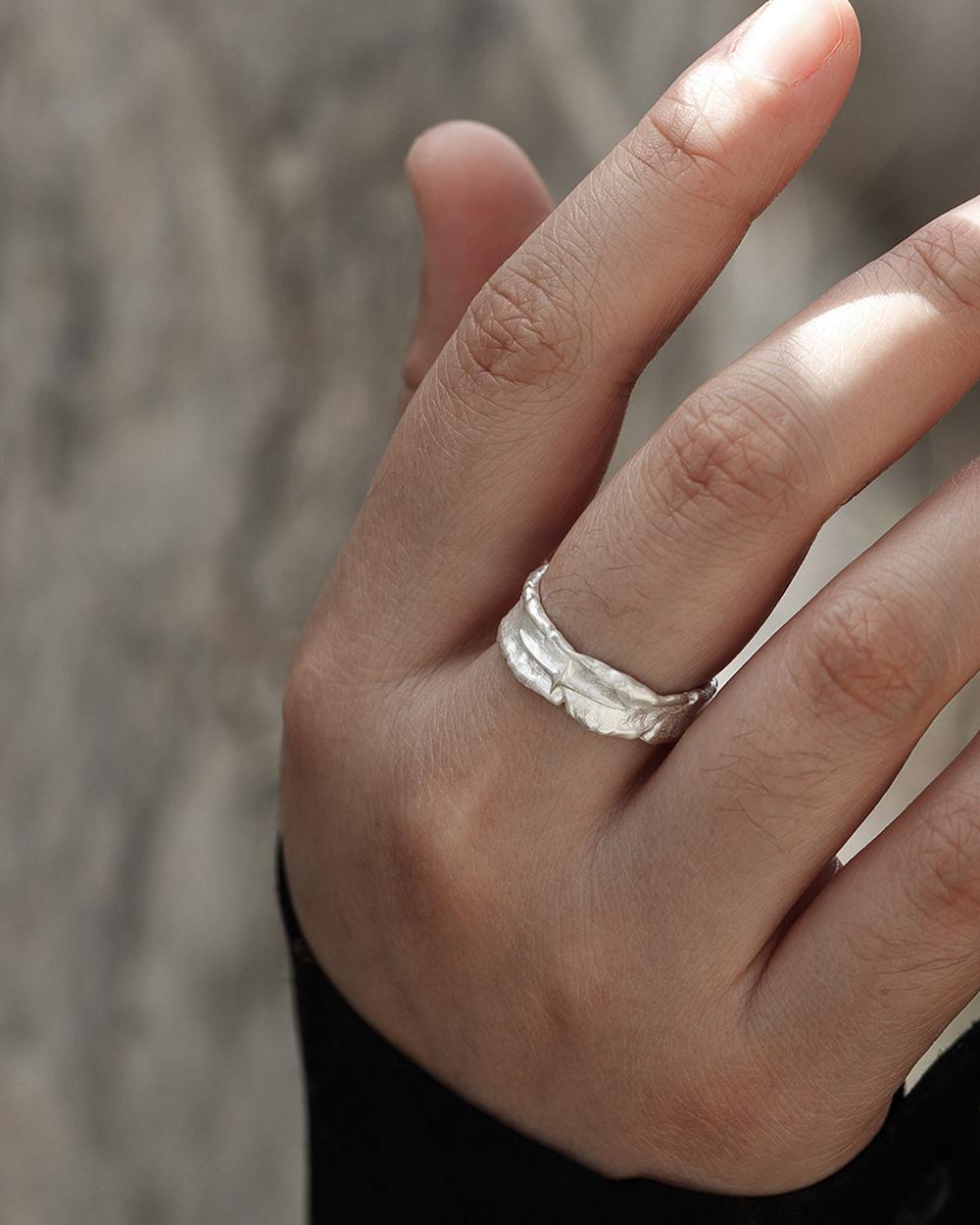 Original Handmade 999 Fine Silver Star Ring – Minimalist Unisex Adjustable Couple Ring, Valentine's — Handmade in 999 fine silver with an organic, photo 6