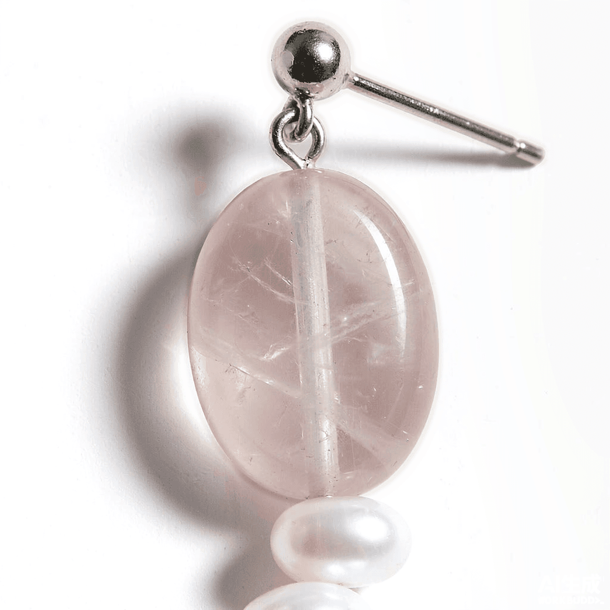 Natural Rose Quartz & Baroque Pearl Drop Earrings with S925 Sterling Silver — Handmade Natural Rose Quartz & Baroque Pearl Earrings photo 4