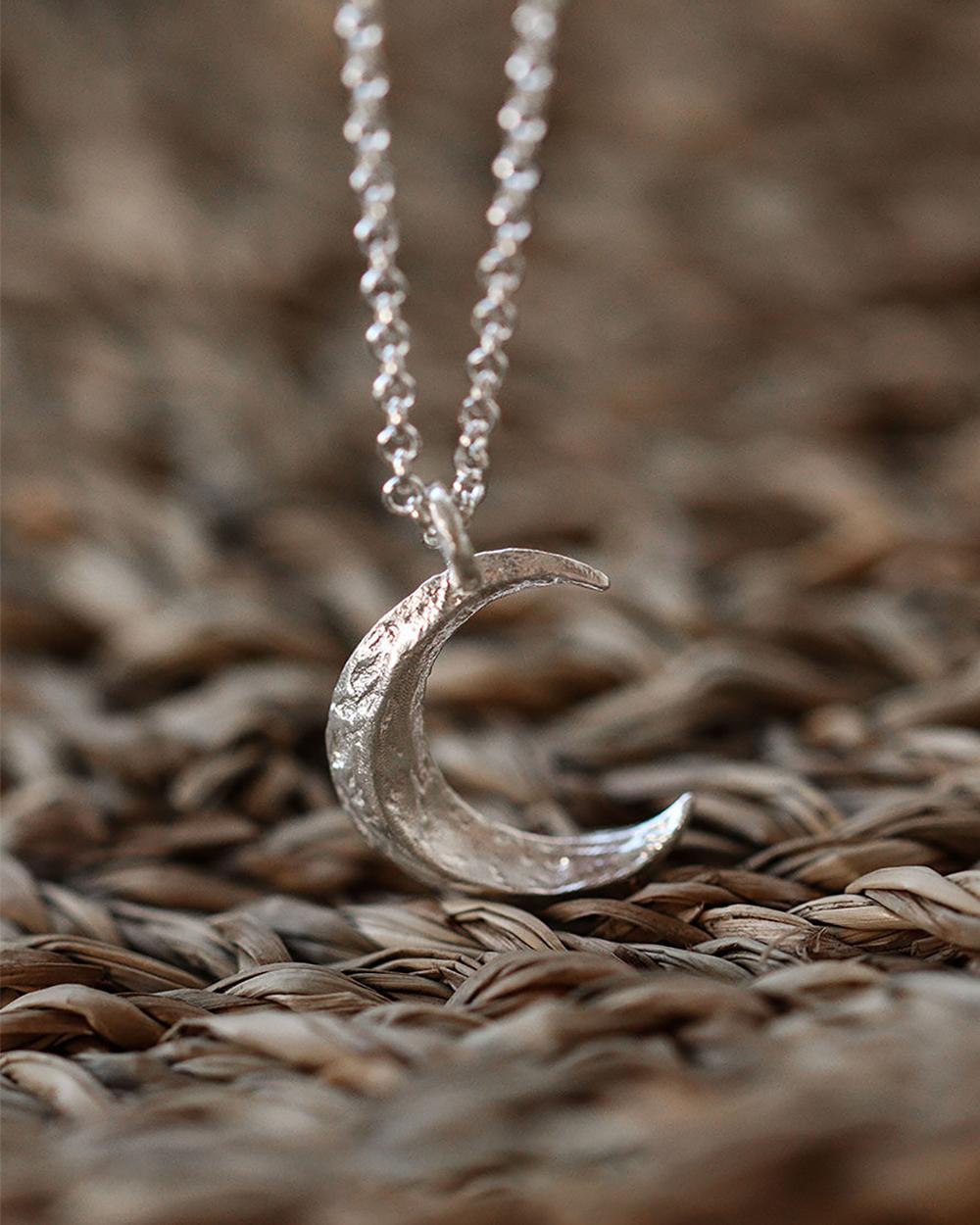 Original Handmade 999 Fine Silver Crescent Moon Necklace – Minimalist Artistic Pendant for Men & Wom — Handmade in 999 fine silver, this crescent moon photo 3