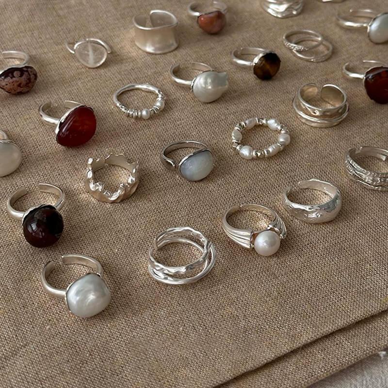 Handmade Silver Ring Collection – Pearl Rings, Open & Closed Designs — Original Handmade Silver Ring Collection – 925/999 Sterling photo 2