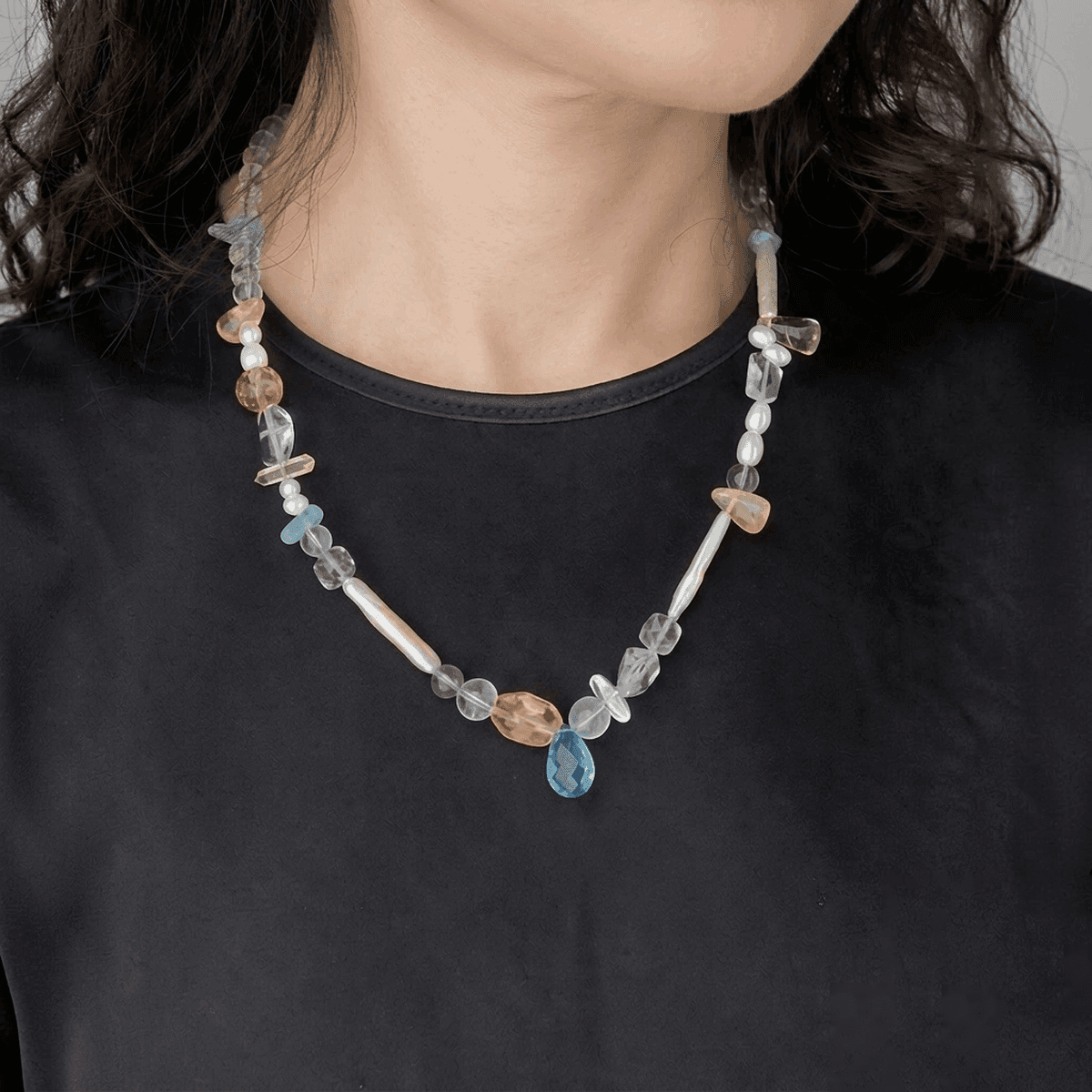Handmade Vintage Style Mixed Crystal & Baroque Pearl Necklace — A one-of-a-kind handmade necklace featuring a mix photo 3