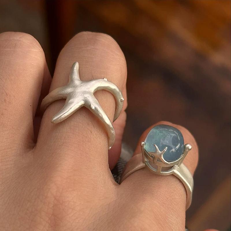 Starfish Handmade S990 Silver Ring – Matte Sandblasted, Adjustable Open Design for Men & Women — A sculptural starfish ring in solid S990 silver photo 4