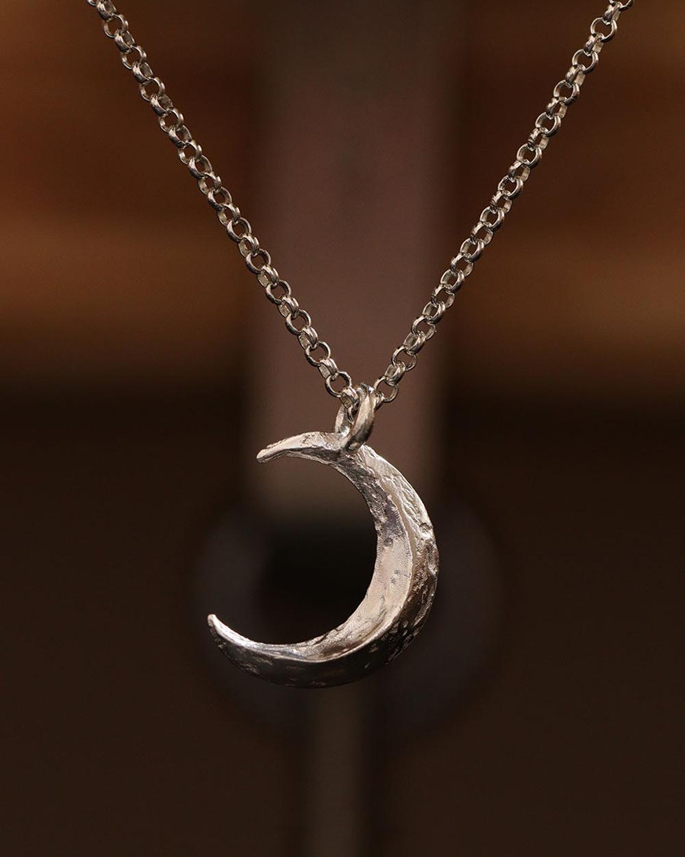Original Handmade 999 Fine Silver Crescent Moon Necklace – Minimalist Artistic Pendant for Men & Wom — Handmade in 999 fine silver, this crescent moon photo 8