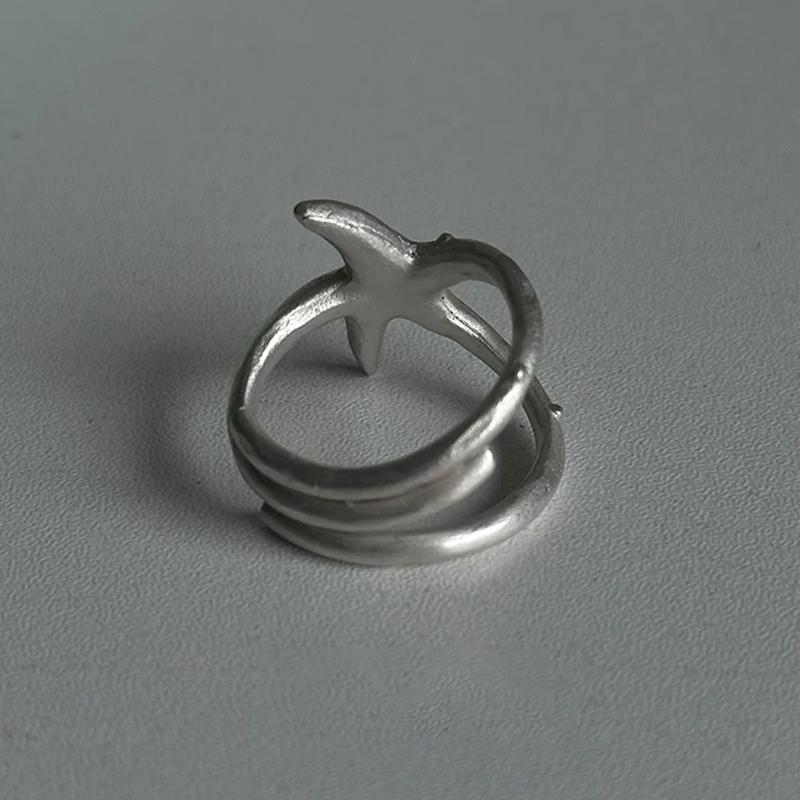 Starfish Handmade S990 Silver Ring – Matte Sandblasted, Adjustable Open Design for Men & Women — A sculptural starfish ring in solid S990 silver photo 3