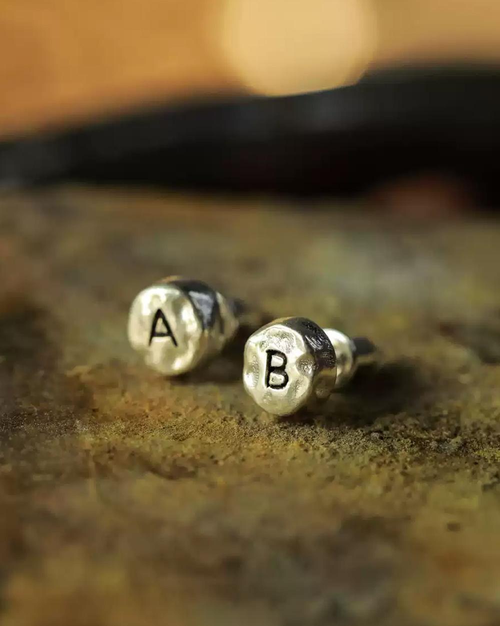 Original Handmade 999 Fine Silver Letter Stud Earrings – Custom Initial Earrings for Men & Women, Mi — Handmade in 999 fine silver, these minimalist letter phot