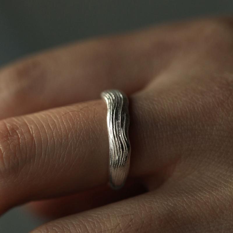 Still Waters Handmade 999 Fine Silver Ring – Wave Texture, Open & Adjustable Design for Men & Women — Handmade in 999 fine silver with a flowing photo 7