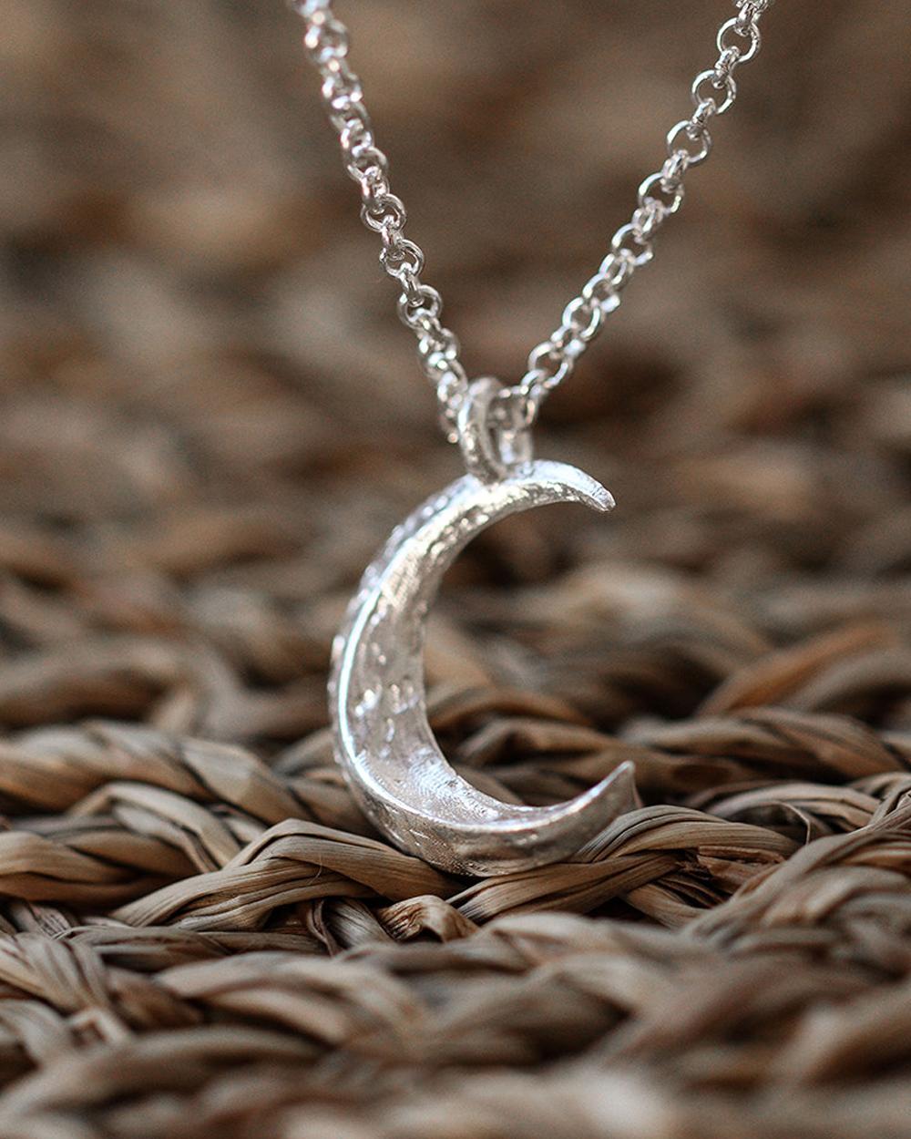 Original Handmade 999 Fine Silver Crescent Moon Necklace – Minimalist Artistic Pendant for Men & Wom — Handmade in 999 fine silver, this crescent moon photo 6