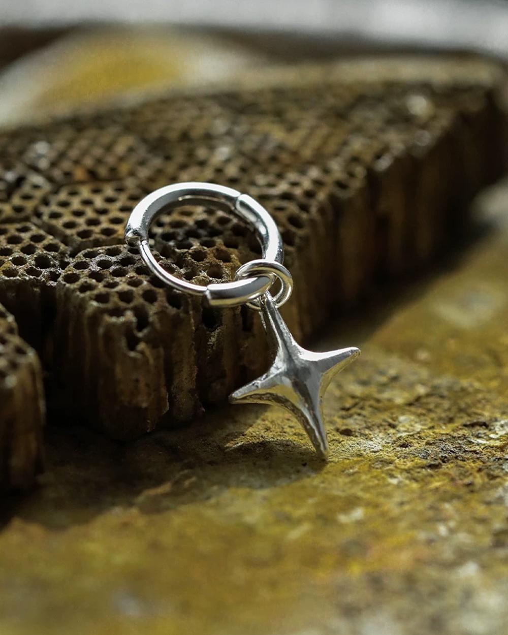 Original Handmade Four-Pointed Star 999 Fine Silver Earrings – Minimalist Artistic Dangle Earrings f — Handmade in 999 fine silver with a hand-forged photo 9