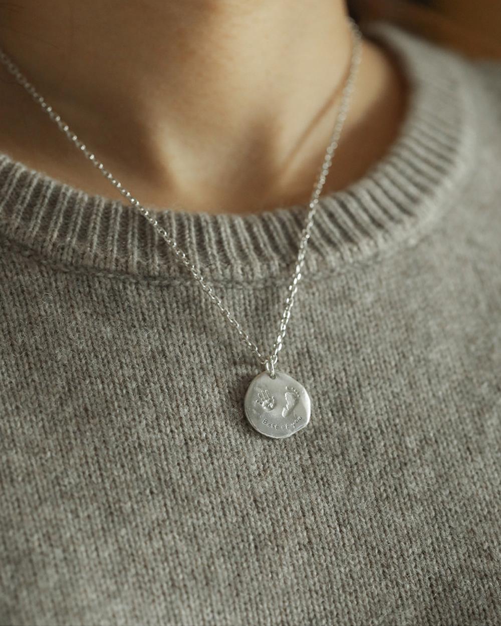 Original Time Imprint Custom Hand & Footprint Necklace – 999 Fine Silver Engraved Photo Pendant, Per — Handmade in 999 fine silver, this round pendant photo 4