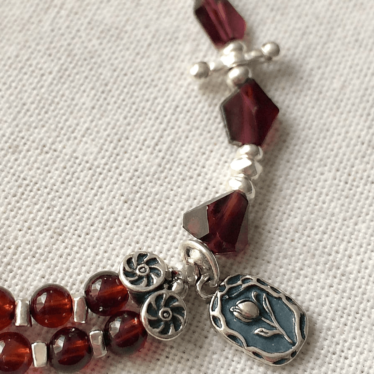 Original Handmade Garnet & Sterling Silver Bracelet — Handmade Natural Garnet Bracelet – Sterling Silver, Original photo 3