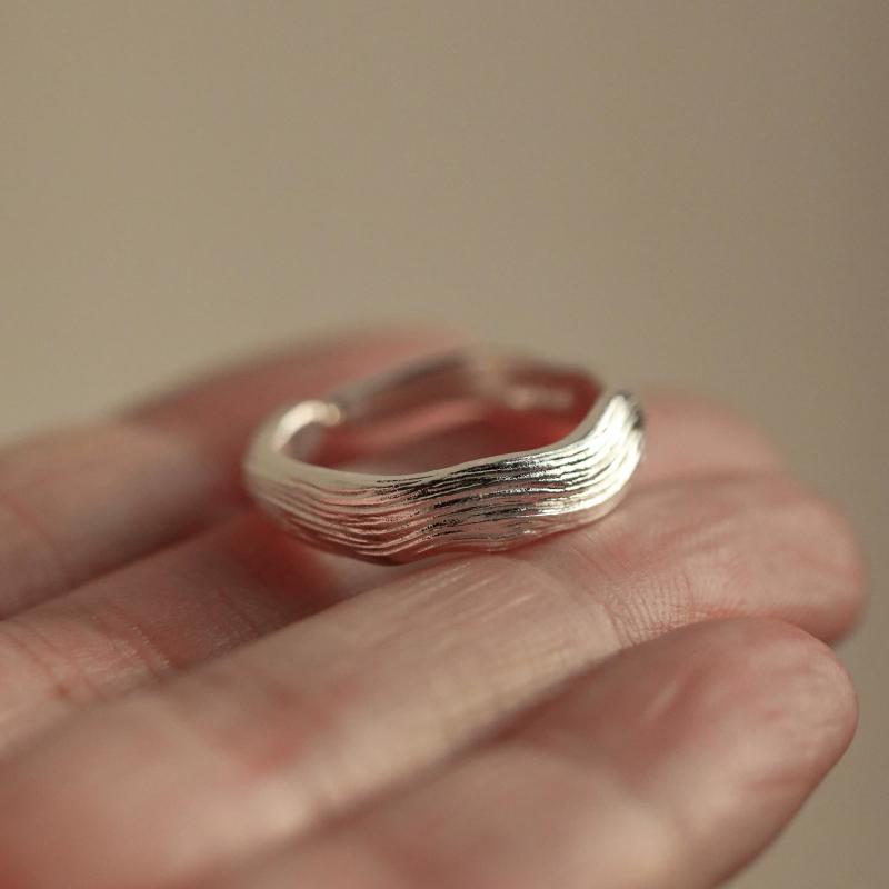 Still Waters Handmade 999 Fine Silver Ring – Wave Texture, Open & Adjustable Design for Men & Women — Handmade in 999 fine silver with a flowing