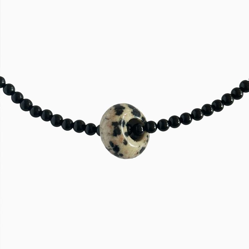 Minimalist S925 Silver Necklace with Natural Agate & Jade Pendant – Handmade Unisex Beaded Chain - Dalmatian Jasper(Women's)