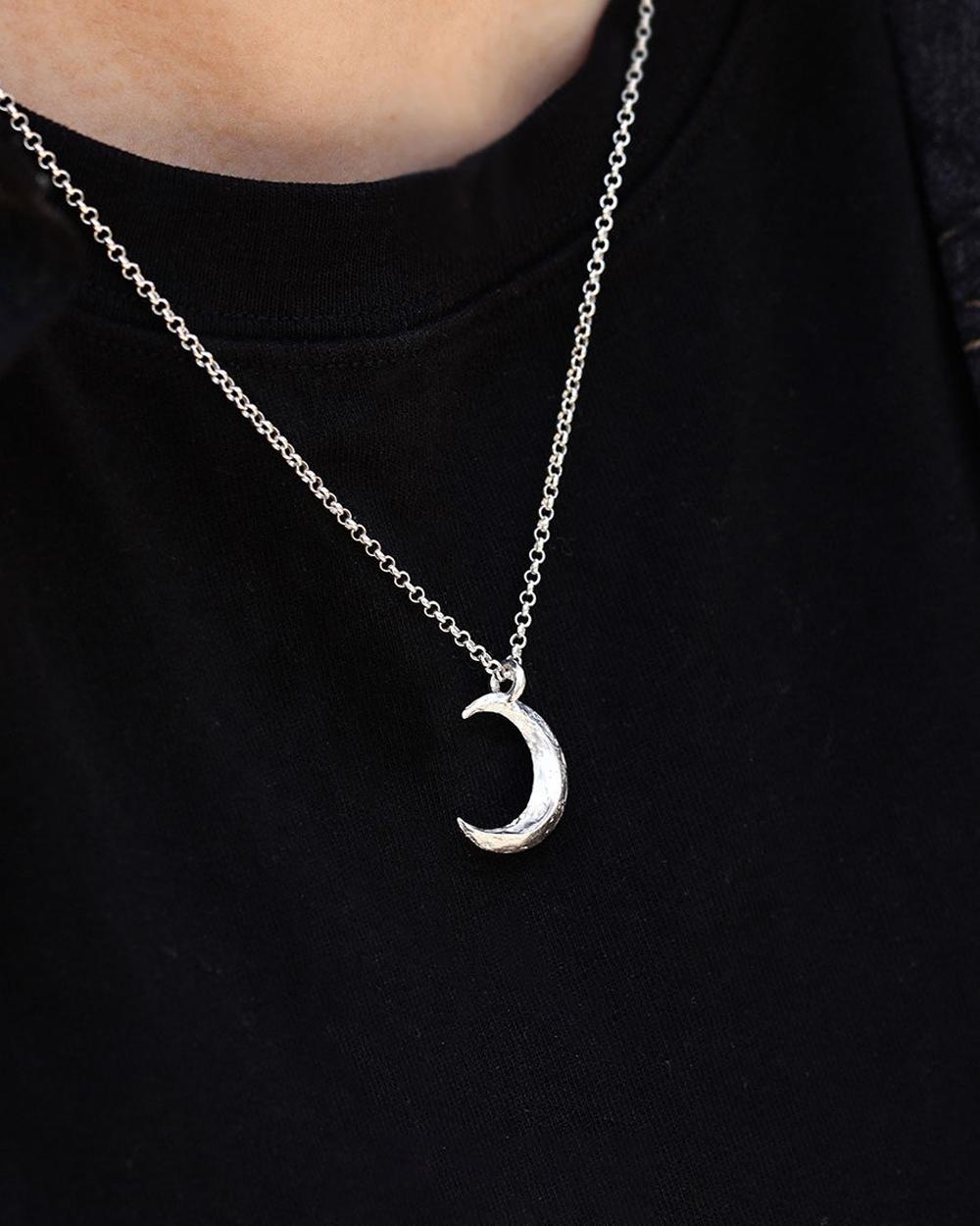 Original Handmade 999 Fine Silver Crescent Moon Necklace – Minimalist Artistic Pendant for Men & Wom — Handmade in 999 fine silver, this crescent moon photo 5