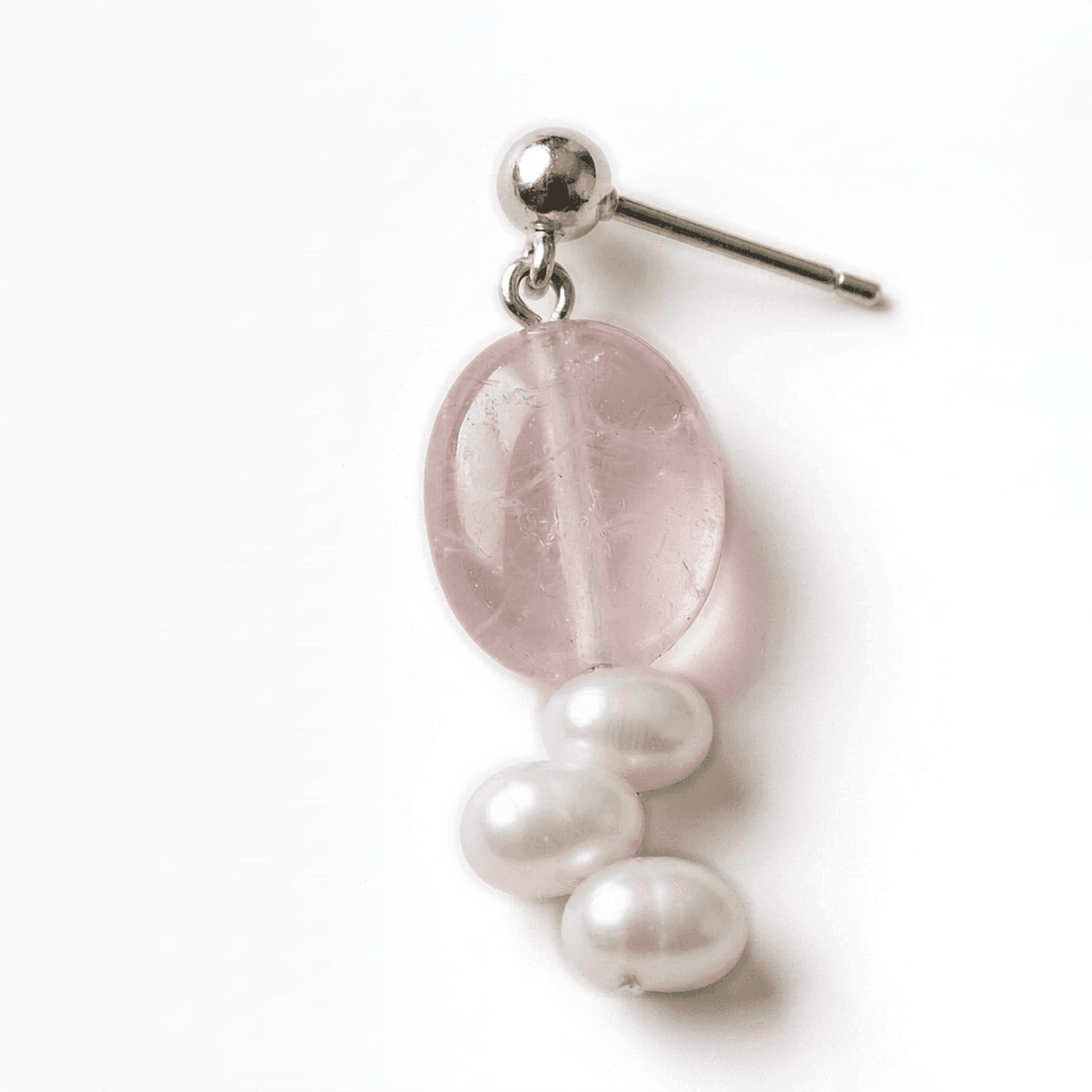 Natural Rose Quartz & Baroque Pearl Drop Earrings with S925 Sterling Silver — Handmade Natural Rose Quartz & Baroque Pearl Earrings photo 2