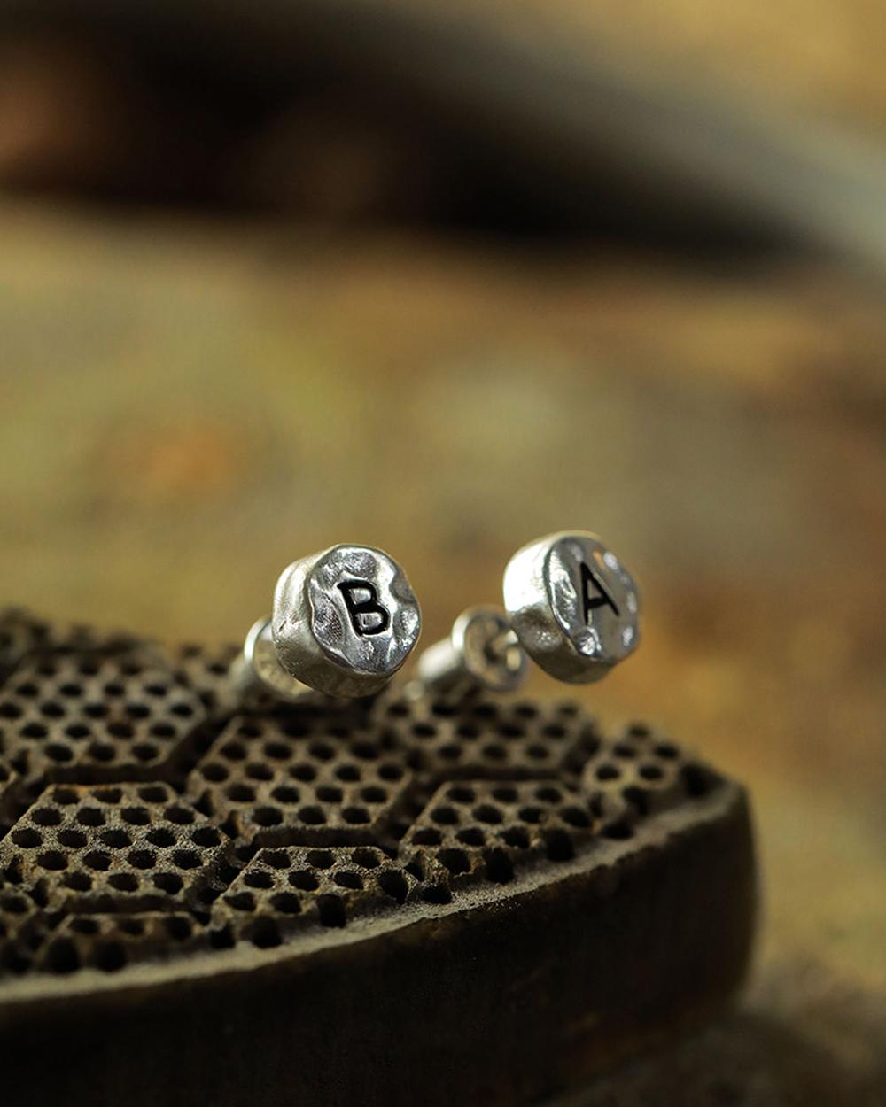 Original Handmade 999 Fine Silver Letter Stud Earrings – Custom Initial Earrings for Men & Women, Mi — Handmade in 999 fine silver, these minimalist letter phot