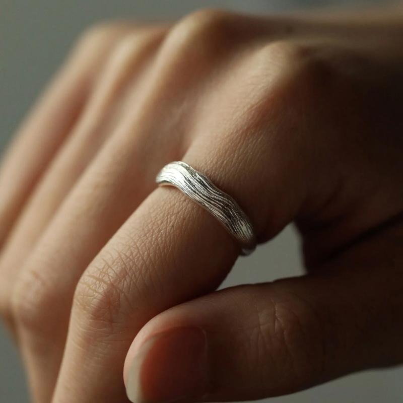 Still Waters Handmade 999 Fine Silver Ring – Wave Texture, Open & Adjustable Design for Men & Women — Handmade in 999 fine silver with a flowing photo 5
