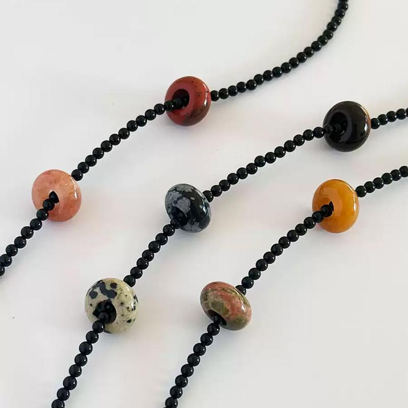 Minimalist S925 Silver Necklace with Natural Agate & Jade Pendant – Handmade Unisex Beaded Chain — A minimalist handmade necklace featuring a single natural