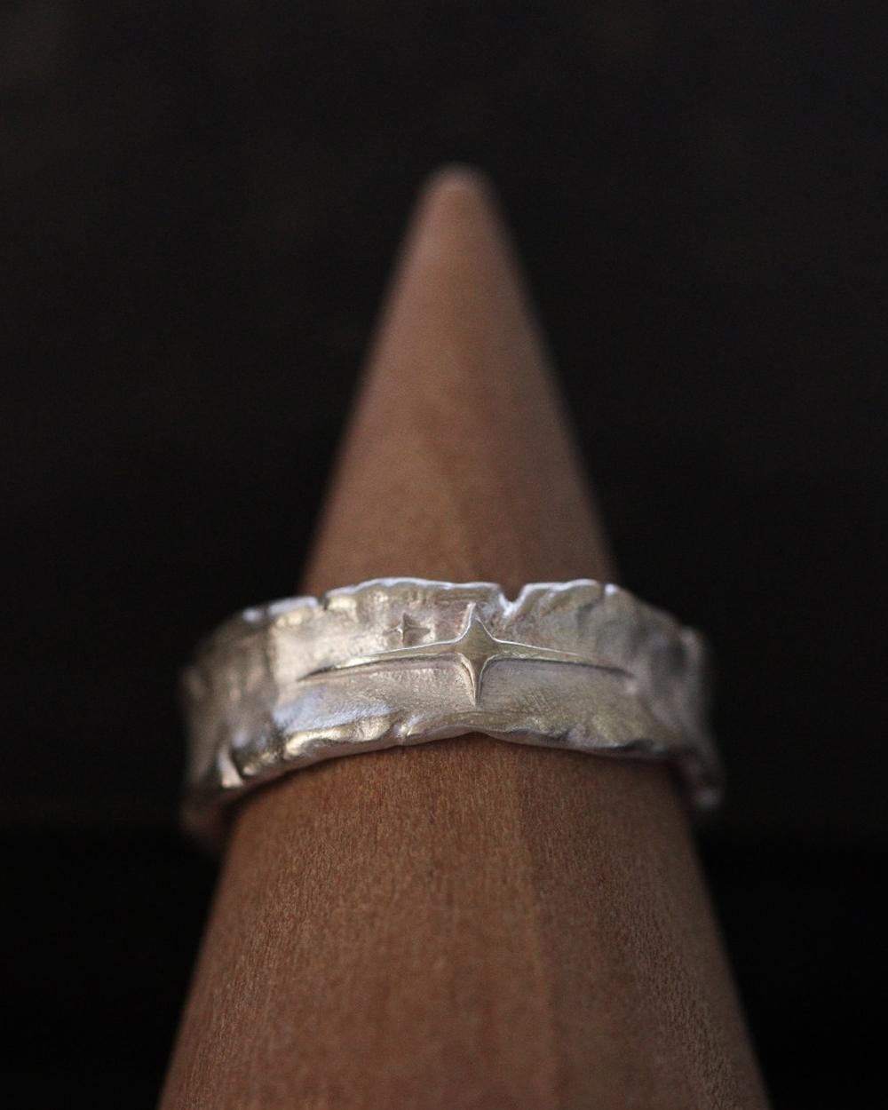 Original Handmade 999 Fine Silver Star Ring – Minimalist Unisex Adjustable Couple Ring, Valentine's — Handmade in 999 fine silver with an organic, photo 2