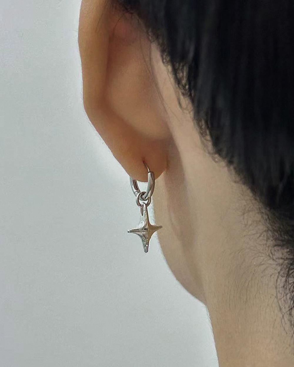Original Handmade Four-Pointed Star 999 Fine Silver Earrings – Minimalist Artistic Dangle Earrings f — Handmade in 999 fine silver with a hand-forged photo 2