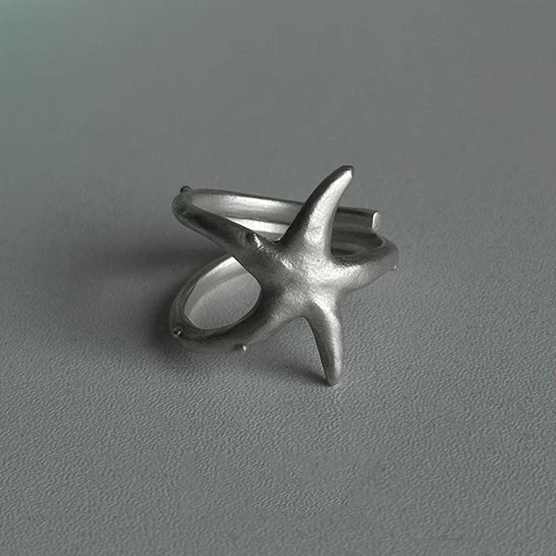 Starfish Handmade S990 Silver Ring – Matte Sandblasted, Adjustable Open Design for Men & Women — A sculptural starfish ring in solid S990 silver