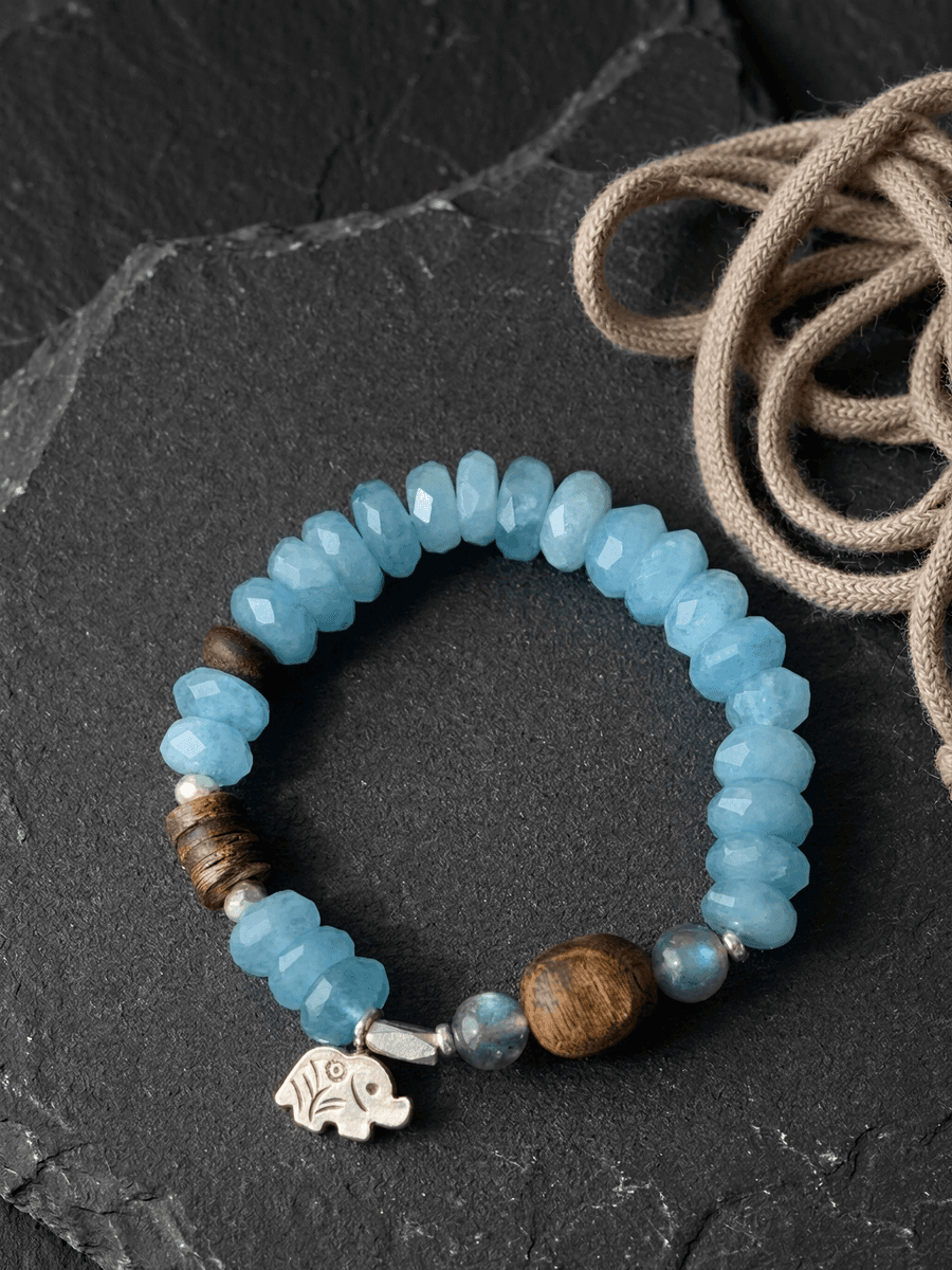 Handmade Raw Aquamarine Bracelet — Handmade Glacier Blue Raw Aquamarine & Agarwood Bracelet photo 5