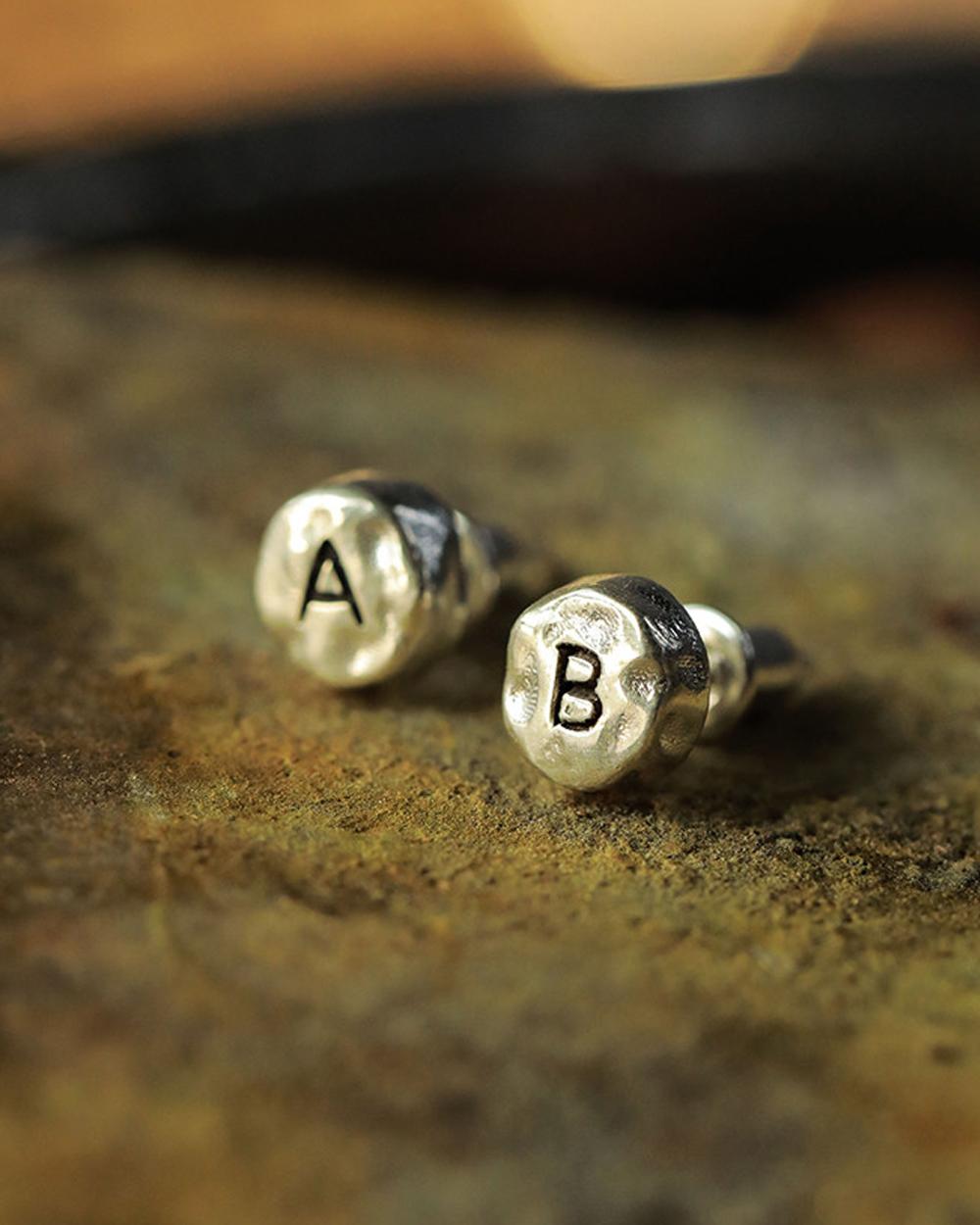 Original Handmade 999 Fine Silver Letter Stud Earrings – Custom Initial Earrings for Men & Women, Mi — Handmade in 999 fine silver, these minimalist letter phot