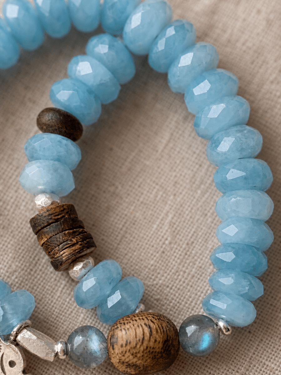 Handmade Raw Aquamarine Bracelet — Handmade Glacier Blue Raw Aquamarine & Agarwood Bracelet photo 3