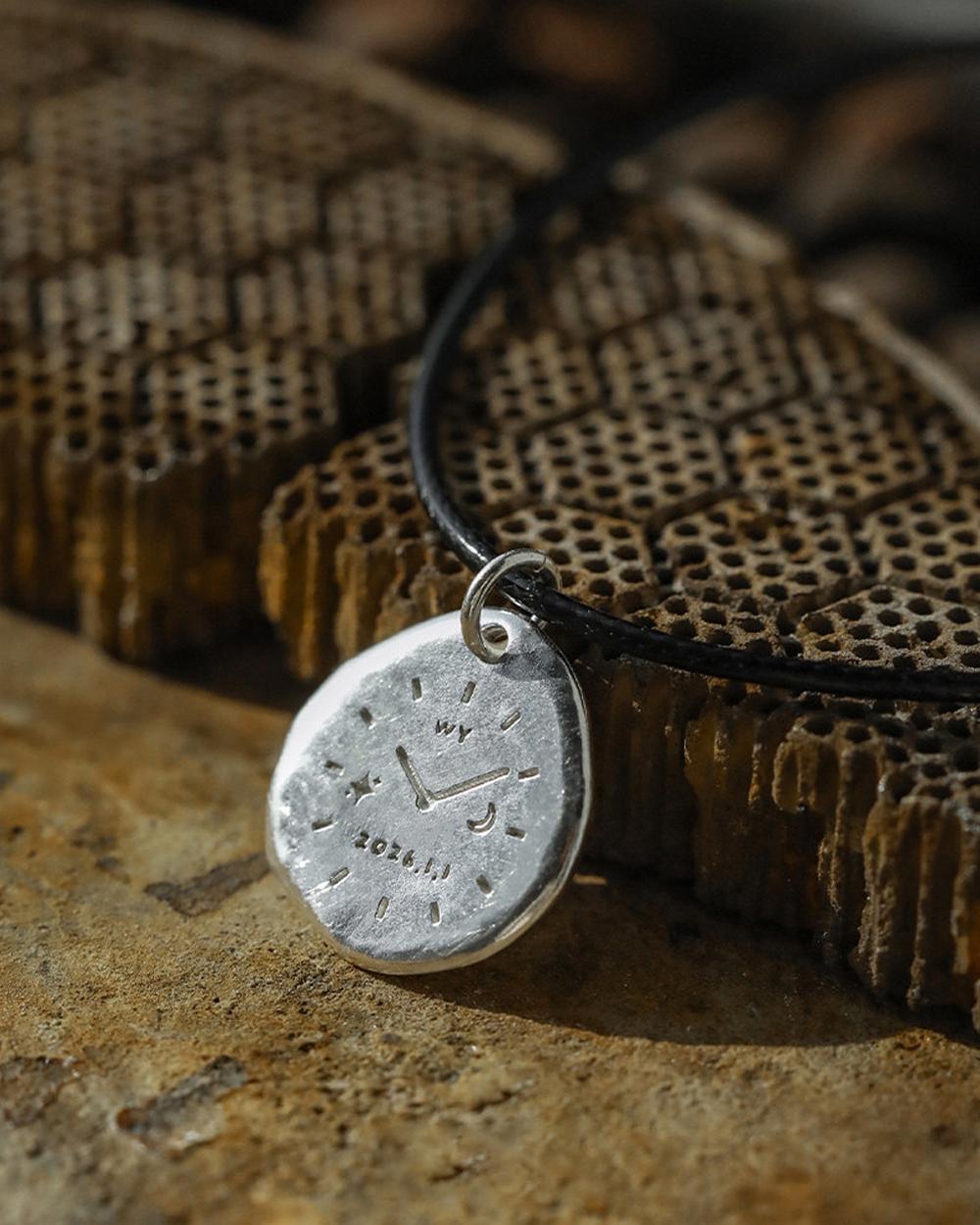 Original Time Imprint Custom Hand & Footprint Necklace – 999 Fine Silver Engraved Photo Pendant, Per — Handmade in 999 fine silver, this round pendant photo 5