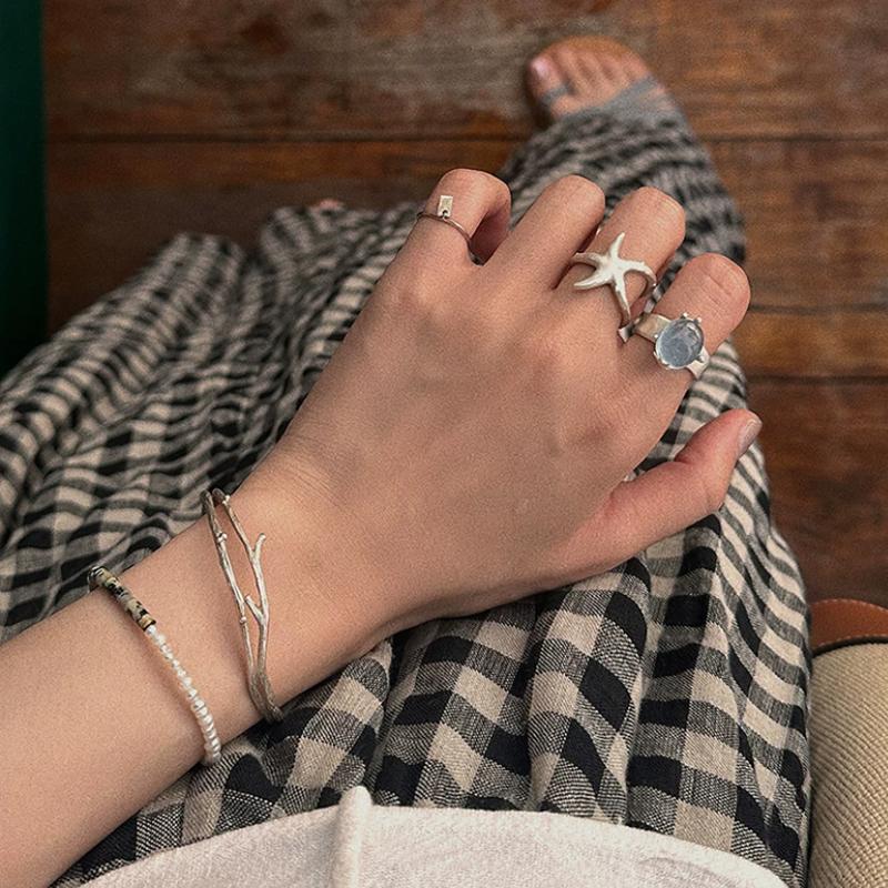 Starfish Handmade S990 Silver Ring – Matte Sandblasted, Adjustable Open Design for Men & Women — A sculptural starfish ring in solid S990 silver photo 12