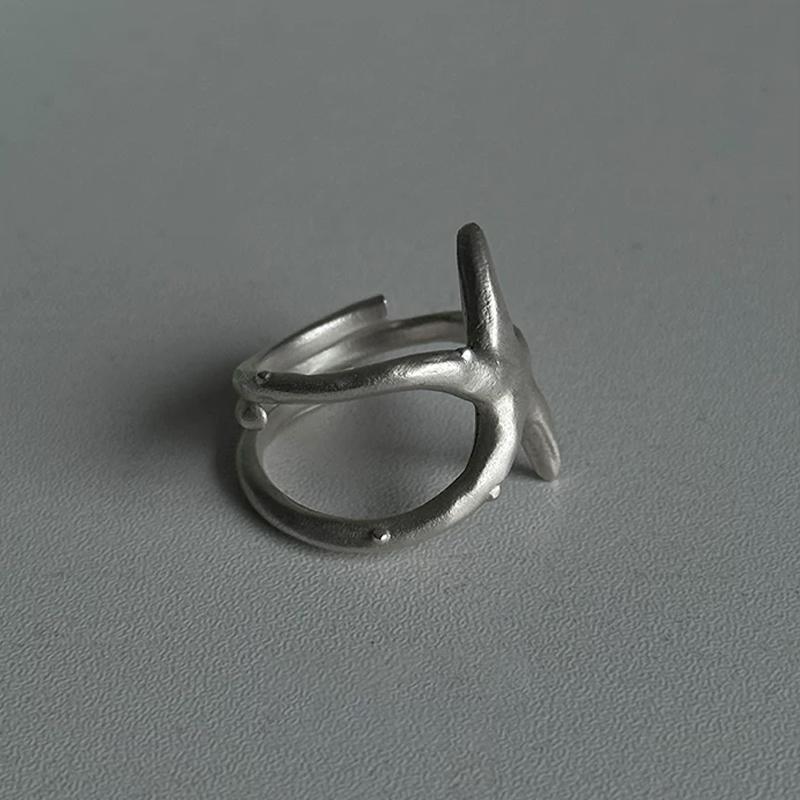 Starfish Handmade S990 Silver Ring – Matte Sandblasted, Adjustable Open Design for Men & Women — A sculptural starfish ring in solid S990 silver photo 2