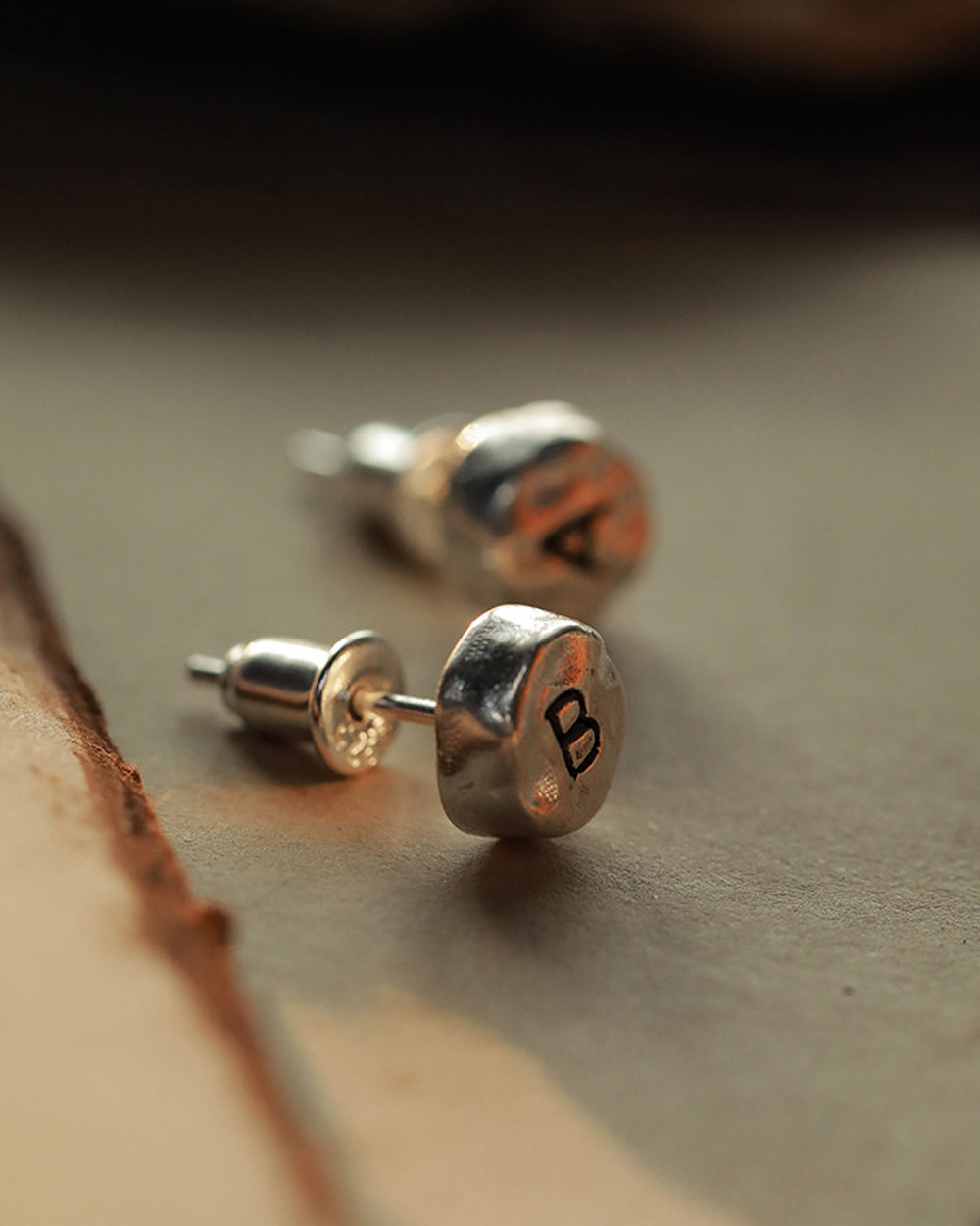Original Handmade 999 Fine Silver Letter Stud Earrings – Custom Initial Earrings for Men & Women, Minimalist Couple Jewelry