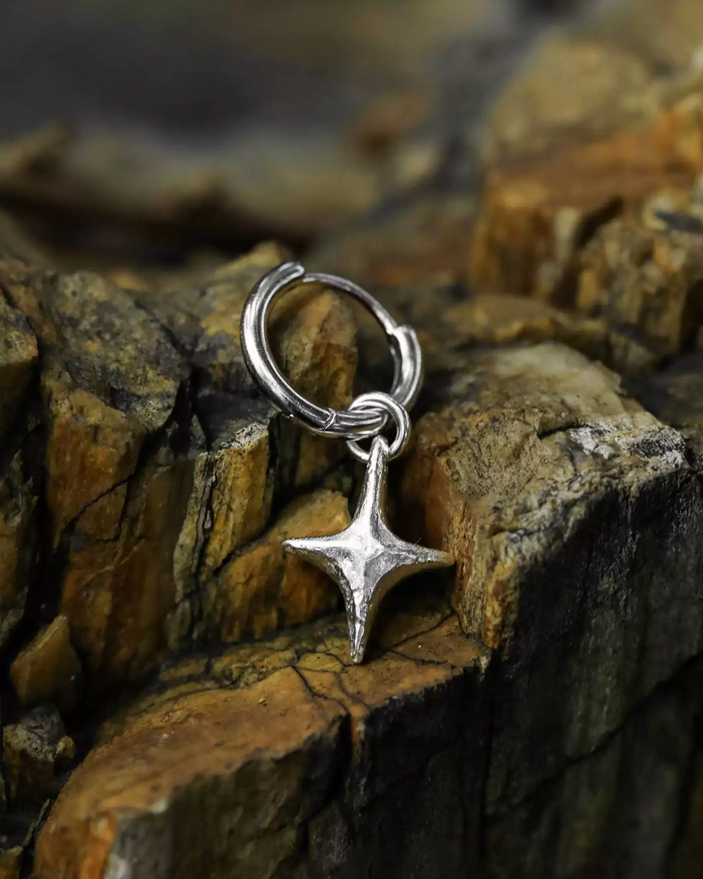 Original Handmade "Four-Pointed Star" 999 Fine Silver Earrings – Minimalist Artistic Dangle Earrings for Women