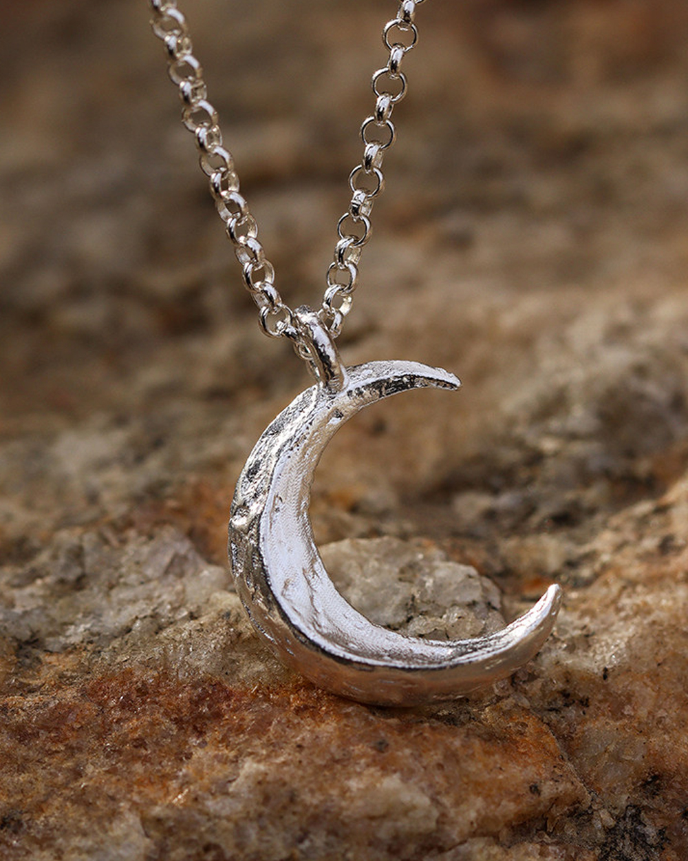 Original Handmade 999 Fine Silver Crescent Moon Necklace – Minimalist Artistic Pendant for Men & Women