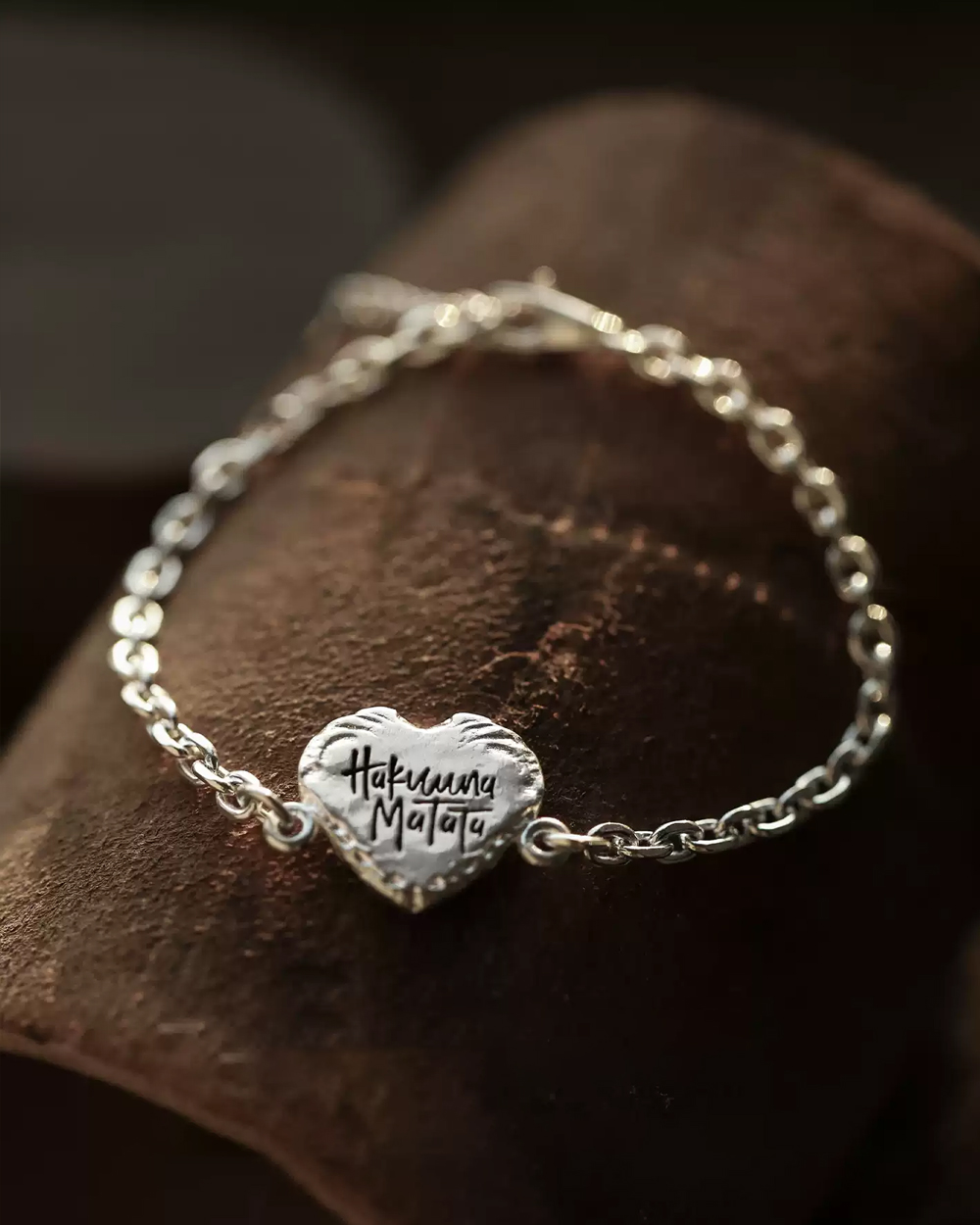 Original "Hakuna Matata" Heart Bracelet – 999 Fine Silver Engraved Chain, Custom DIY Keepsake Gift
